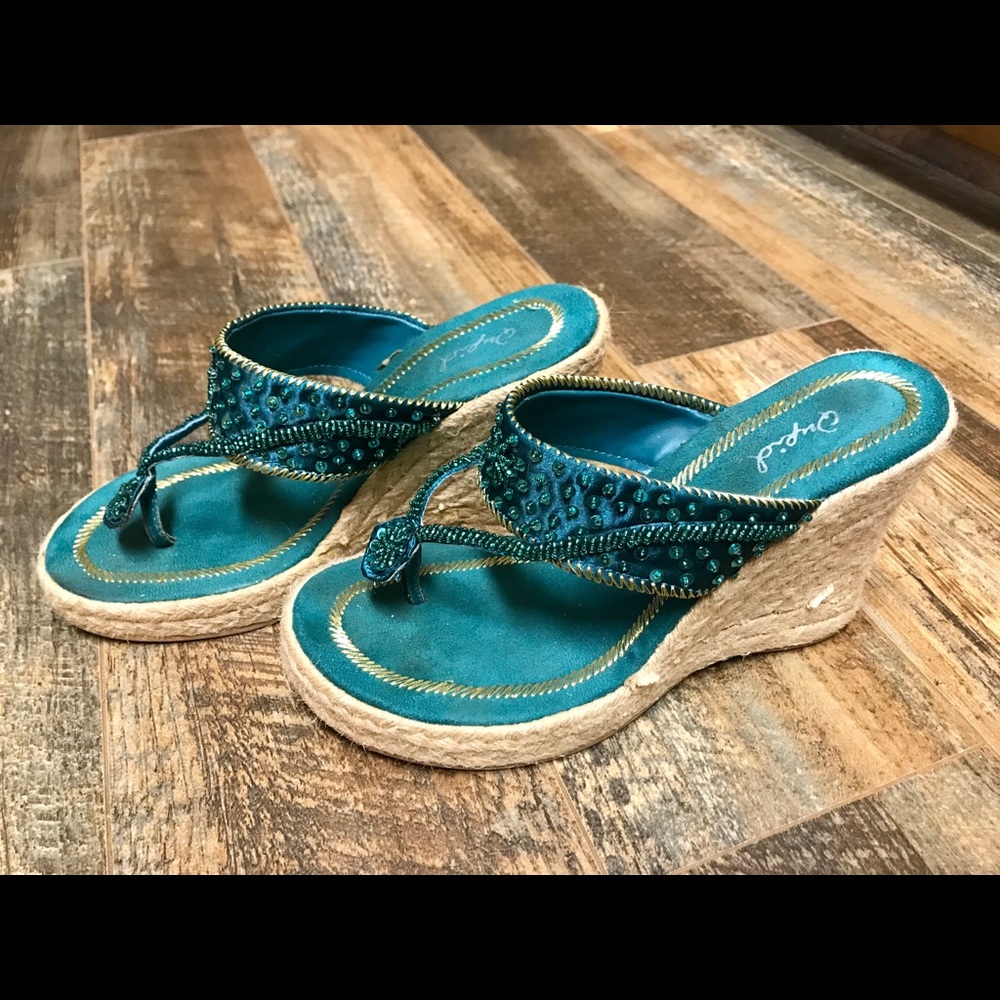 Wedge thong high sequin and jute shoes